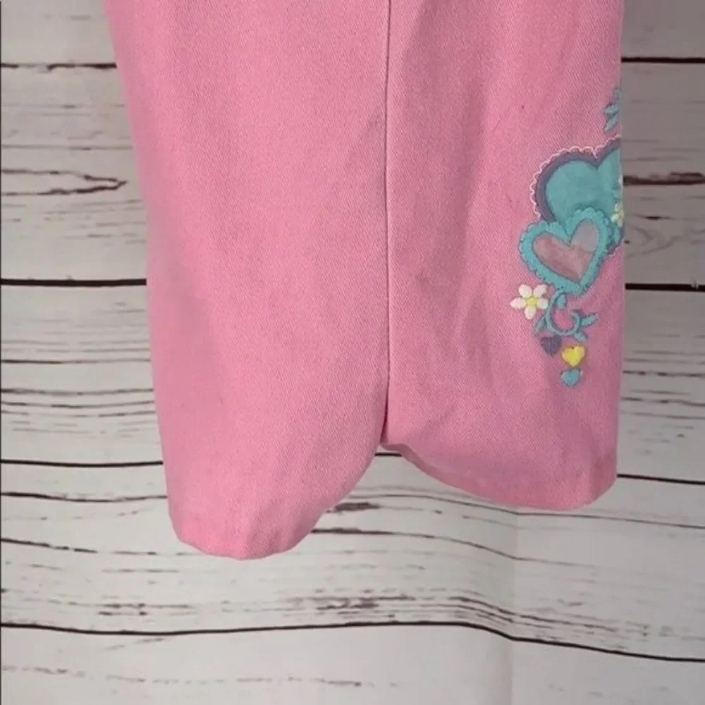 Vintage 90'S Skyline Pink Toddlers Embroidered Lace Overall‎ Shorts Size 3T